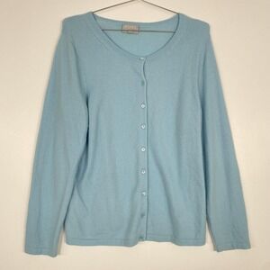 Pure Collection Cardigan Sweater Womens 18 Blue 100% Cashmere Plus Button Front